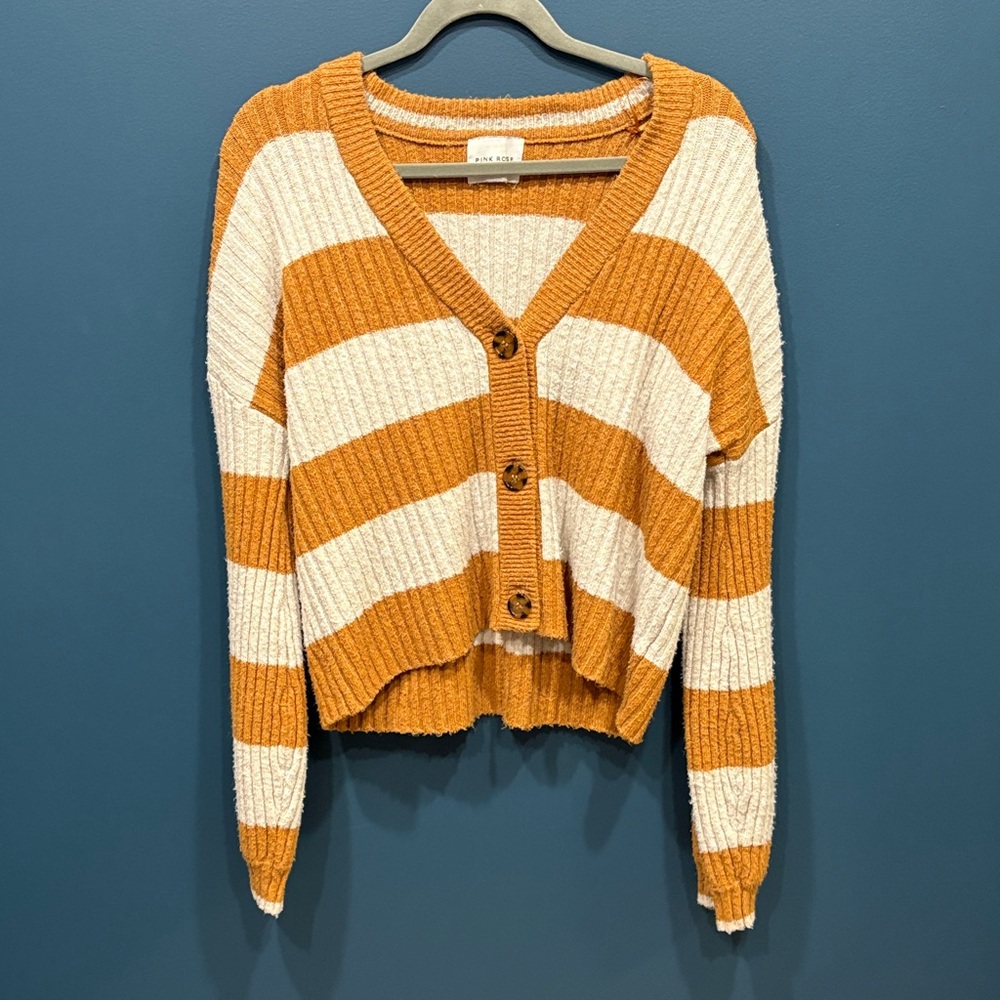 Pink Rose Orange and Cream Button-Up Cardigan